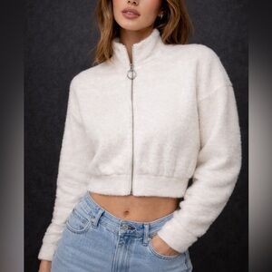 Gymshark Cream fuzzy Teddy Zip-Up Jacket